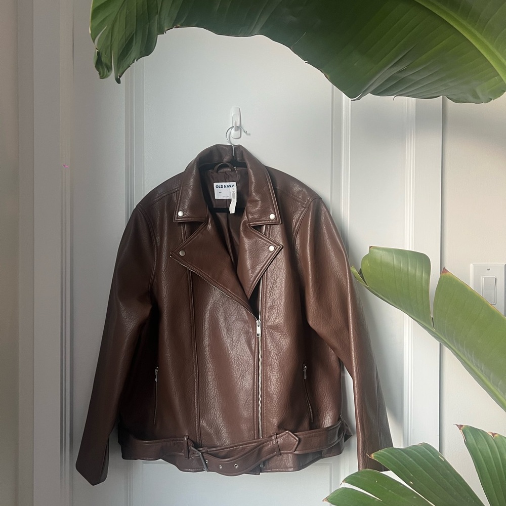 Old Navy Brown Faux Leather Fall Jacket - Picture 5 of 8